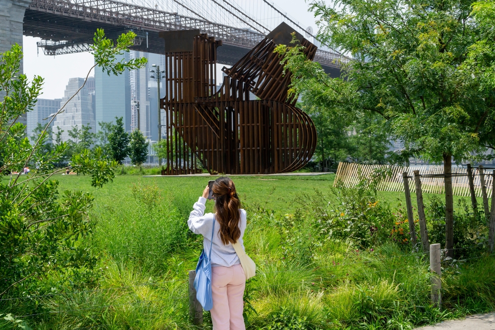 Nicholas Galanins LAND in Brooklyn Bridge Park in Brooklyn in New York